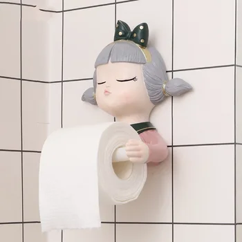 

Cartoon Kitchen Wall Mounted Cute Girl Punch Free Storage Organizer Self Adhesive Bathroom Toilet Paper Holder Roll Tissue Home