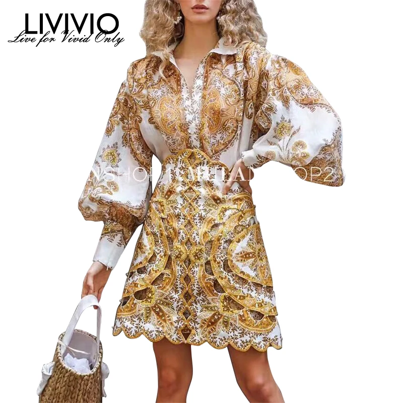 [LIVIVIO] винтажная женская рубашка с принтом, мини-юбка со стоячим ...