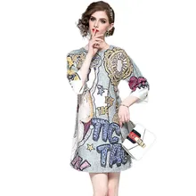 Новинка года; осеннее женское платье в стиле ретро с коротким рукавом; Великолепное платье с буквенным принтом; винтажное ТРАПЕЦИЕВИДНОЕ ПЛАТЬЕ С героями мультфильмов; vestidos