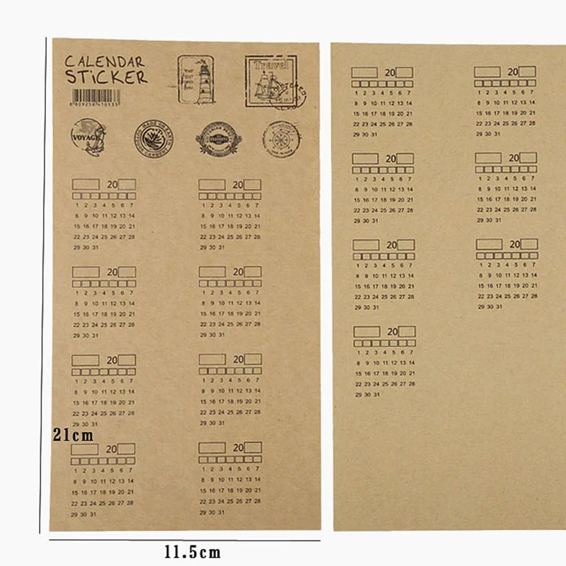 2 шт./компл. крафт-бумаги Бумага рукописный календарь Тетрадь Индекс Этикетка Стикеры календарь органайзер для стикеров Kawaii стикер для канцелярских товаров