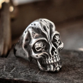 

EYHIMD Unique Stainless Steel Gothic Skull Ring Mens Biker Rings Punk Jewelry