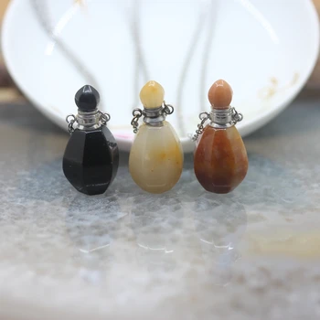 

Natural Gems Perfume Bottle Pendant Plated silvers Chains Jewelry,Faceted stones Essential Oil Diffuser Vial Charm Necklace