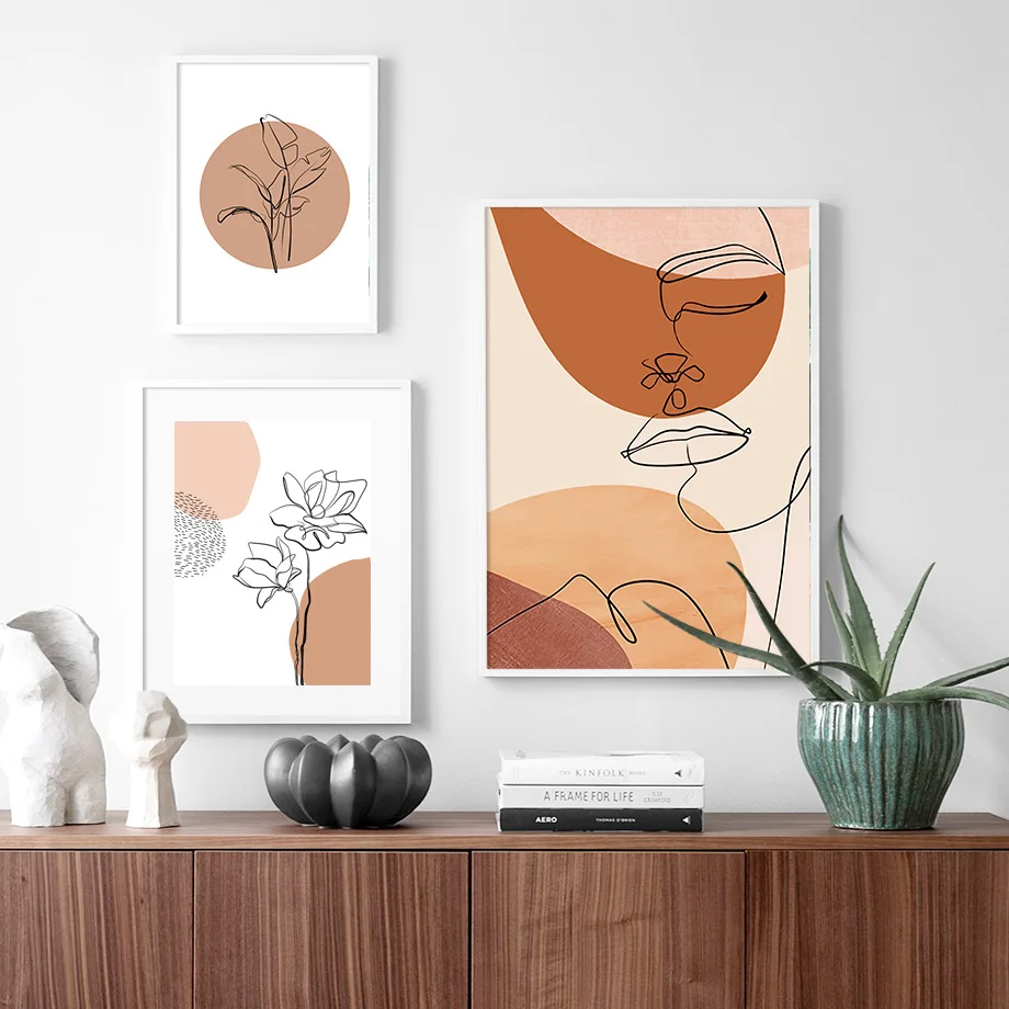 Abstract Geometric Girl Leaves Vintage Wall Art Canvas Painting Nordic Posters And PrintsWall Pictures For Living Room Decor