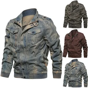 

Men's Autumn Winter Eur-American Style Vintage Plus Size Washing Jacket Coat