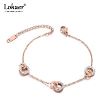 Lokaer титановые браслеты из нержавеющей стали с белым глиняным круговым шармом для женщин девушек цепь из розового золота и ювелирные изделия с бриллиантами B19112