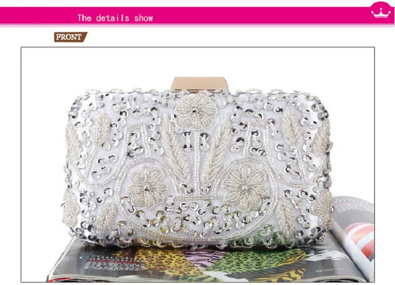Evening Clutch New Glitter Women Beaded Clutch Silver Evening Bags Chains Handbag Wedding Dress Bag Party Purse Banquet Package