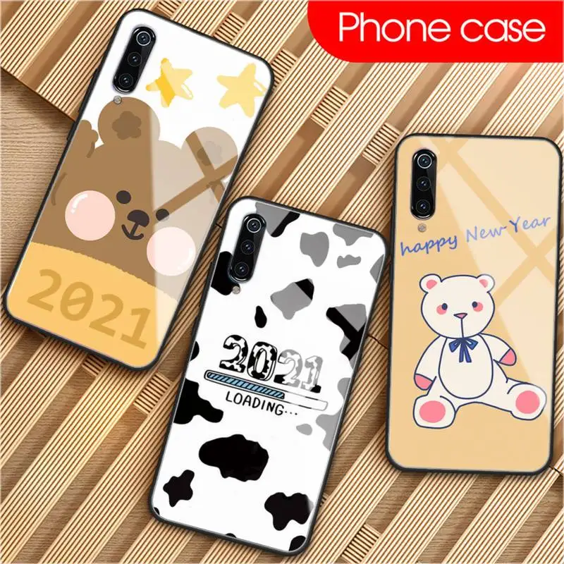 

Happy New Year 2021 Glass Phone Case Coque Fundas for Xiaomi Redmi Note 7 5 4 6 6A Mi 8SE 8 6 Lite Mix 2 2s Note 3 Cover