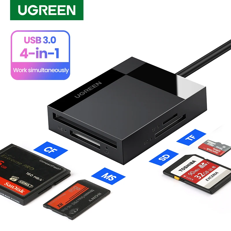 Ugreen-leitor de Cartão Usb3.0 em Cartão sd Micro sd tf cf ms Adaptador de Cartão Compacto Flash para Laptop pc Usb para Leitor de Cartões Múltiplos Inteligentes