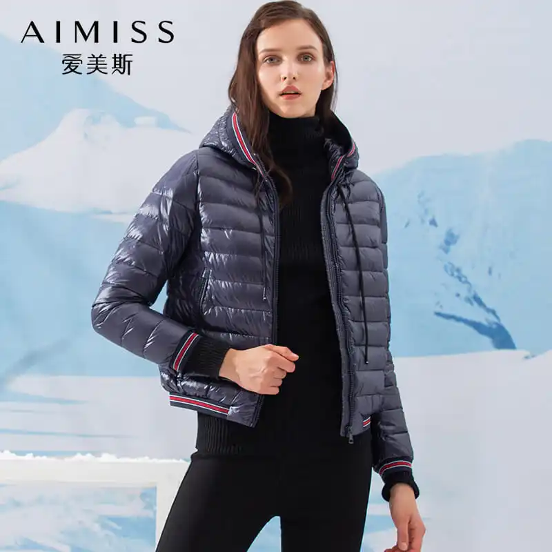 

AIMISS Brand New Women Winter Down Jacket Full Sleeves Hooded Loose Casual Zippers CASUAL Down Coat Winter Outwear Clothes