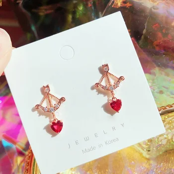 

MENGJIQIAO Korean Delicate Cute Love Heart Dangle Earrings For Women Students Fashion Elegant Zircon Boucle D'oreille Jewelry