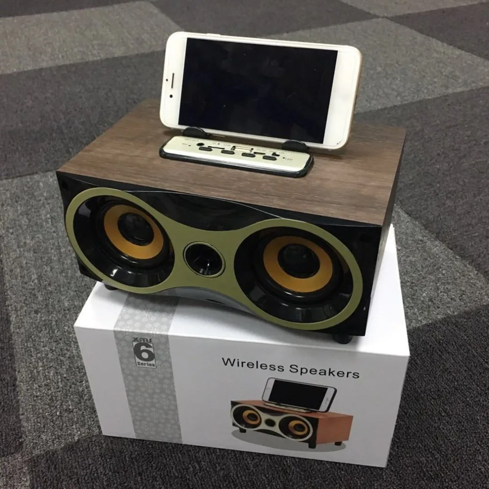 Ретро беспроводной Bluetooth деревянный зерна динамик сабвуфер стерео Поддержка FM радио MP3 AUX USB Handsfree колонки с микрофоном для телефона ПК