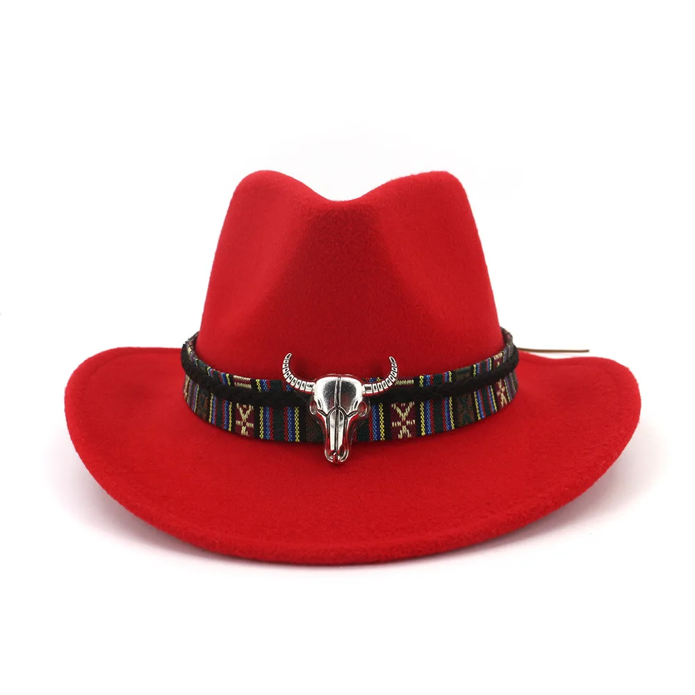 Модная дизайнерская женская теплая Зимняя шерстяная фетровая шляпа с широкими полями, ковбойская шляпа, новинка AD0784 - Цвет: Красный