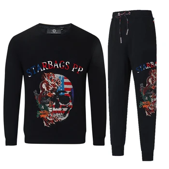 

German Men PP Original drill skull color printing high quality sportswear suit sleeve top long pants