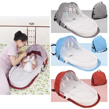 Cama portátil com brinquedos para o bebê dobrável cama do bebê viagem proteção solar mosquiteiro respirável infantil cesta de dormir(China)