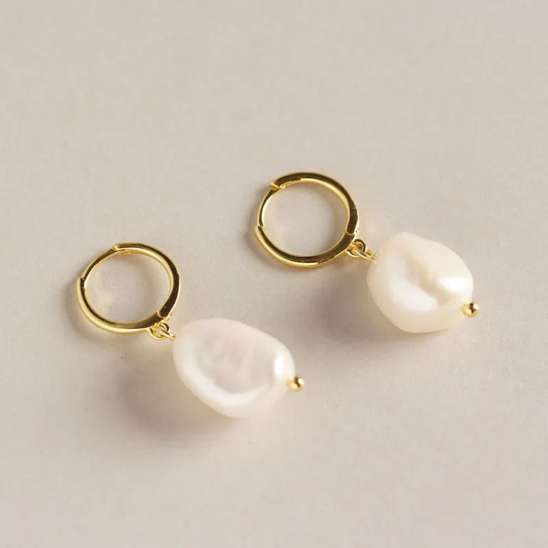 韓国発【LAZY DAWN】pearl drop hoop earring E012☆ピアス Hoop Pearl Earring Sterling Silver | Sterling Pearl Drop