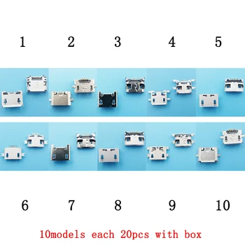 

200pcs/box 10Models 5Pin Micro USB Socket Connector Port 5P Female Jack Microphone Converter For Samsung Huawei ZTE Vivo etc