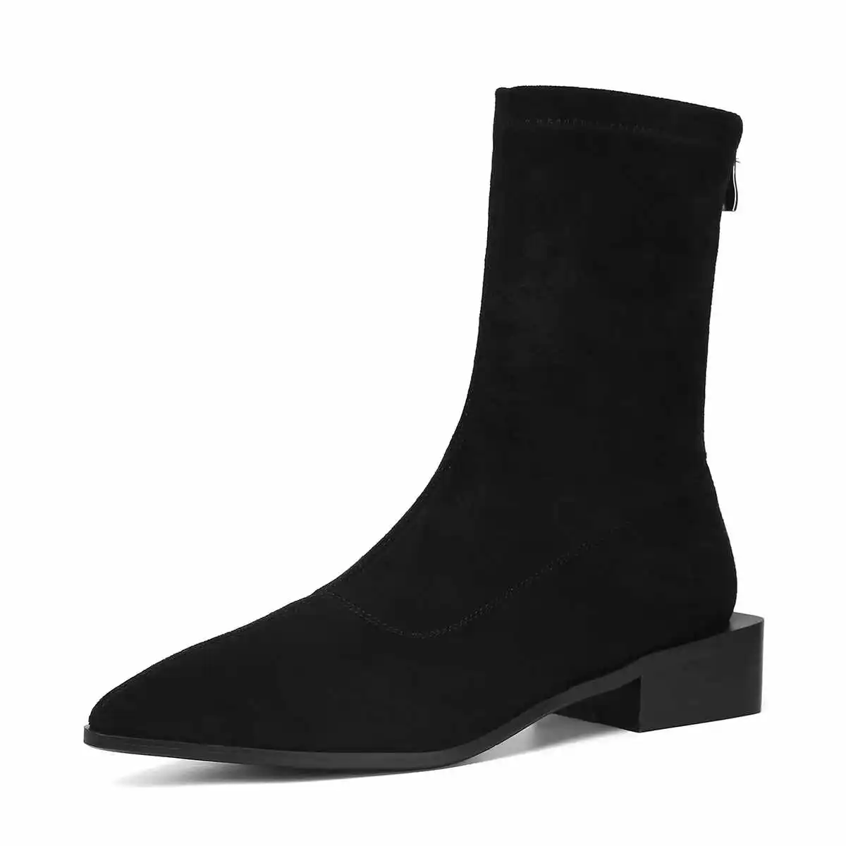 Bottes femme stretch boots women's leisure strange Chelsea boots flock square med heels mid-calf boots botas mujer