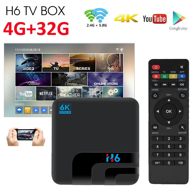 H6 Android 9,0 Smart tv Box 6K Ultra HD2.0 sim-карта USB3.0 2G16G/4G32G четырехъядерный медиа 2,4G wifi Bluetooth H.265 смарт-медиа