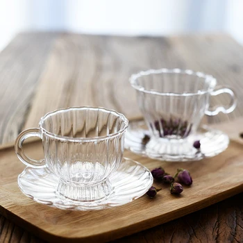 

Temperature Resistant Glass Cup Dish Flower Tea Cup Afternoon Tea Cup Creative Design