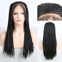 RONGDUOYI часть 13x6 плетеный синтетический Синтетические волосы на кружеве парики для женский, черный термостойкие волокна волосы косы парик с детскими волосами