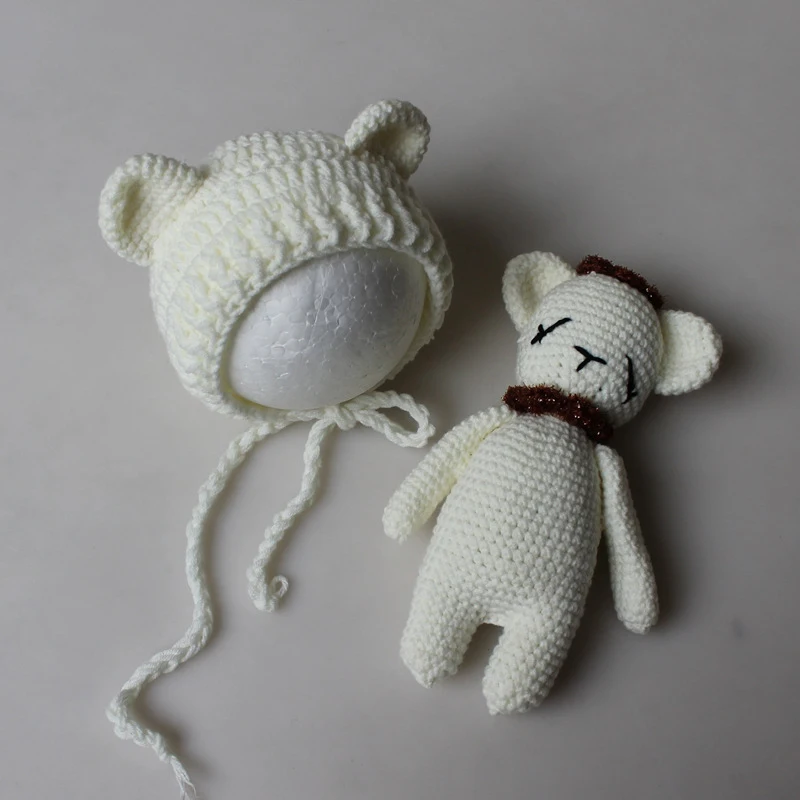 Focusnorm 0-24M Newborn Baby Girl Boy Animal Shaped Hat Knitted Doll 2PCS Set