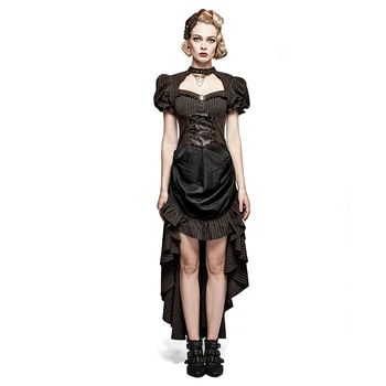 

PUNK RAVE Women's Steampunk Burn-Out Gear Shape Dress Punk Coffee Stripe Party Evening Dinner Dress