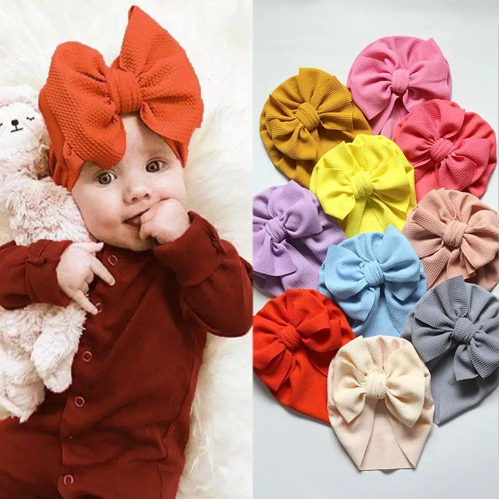 bulk-30pc-lot-new-baby-boys-girls-knot-bows-turban-hats-toddler-waffle-fabric-beanies-hat-caps-for-kids-newborn-children-caps