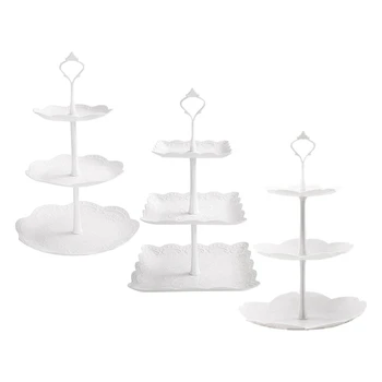 

3 Set 3 Tier White Round, Square, Flower Cake Stand,Dessert Cookie Candy Fruit Tower Tray for Wedding Parties Home Decor