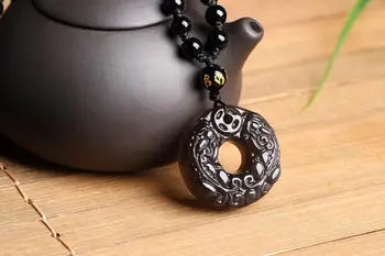 

LETSFUN Fine Jewelry Handwork Natural Color Obsidian Carved Chinese Lucky Coin PiXiu Amulet Pendant Free Shipping