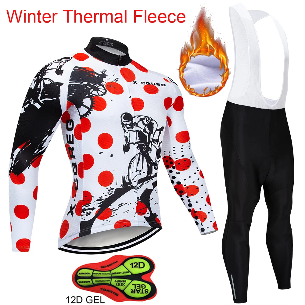

2020 Pro Team Winter Thermal Fleece Cycling Clothes Men Long Sleeve Jersey Suit Outdoor Riding Bike MTB Bib Pants Set
