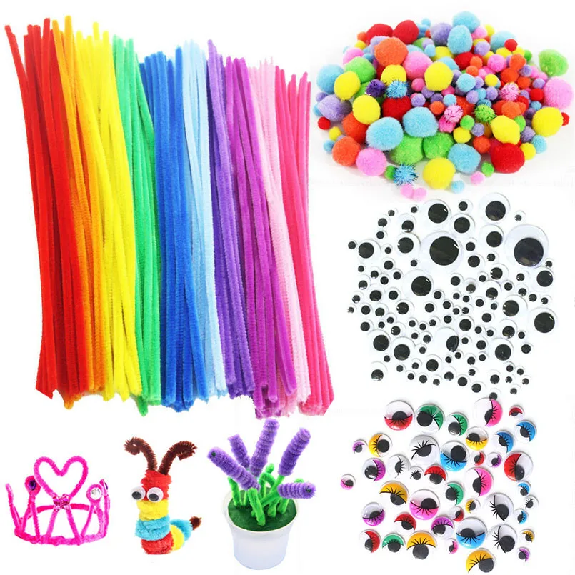 Varilla de felpa colorida con pompones, accesorios para ojos de muñeca, juguetes educativos DIY para niños, Material artesanal de arte Hecho A Mano, juguetes creativos, regalos