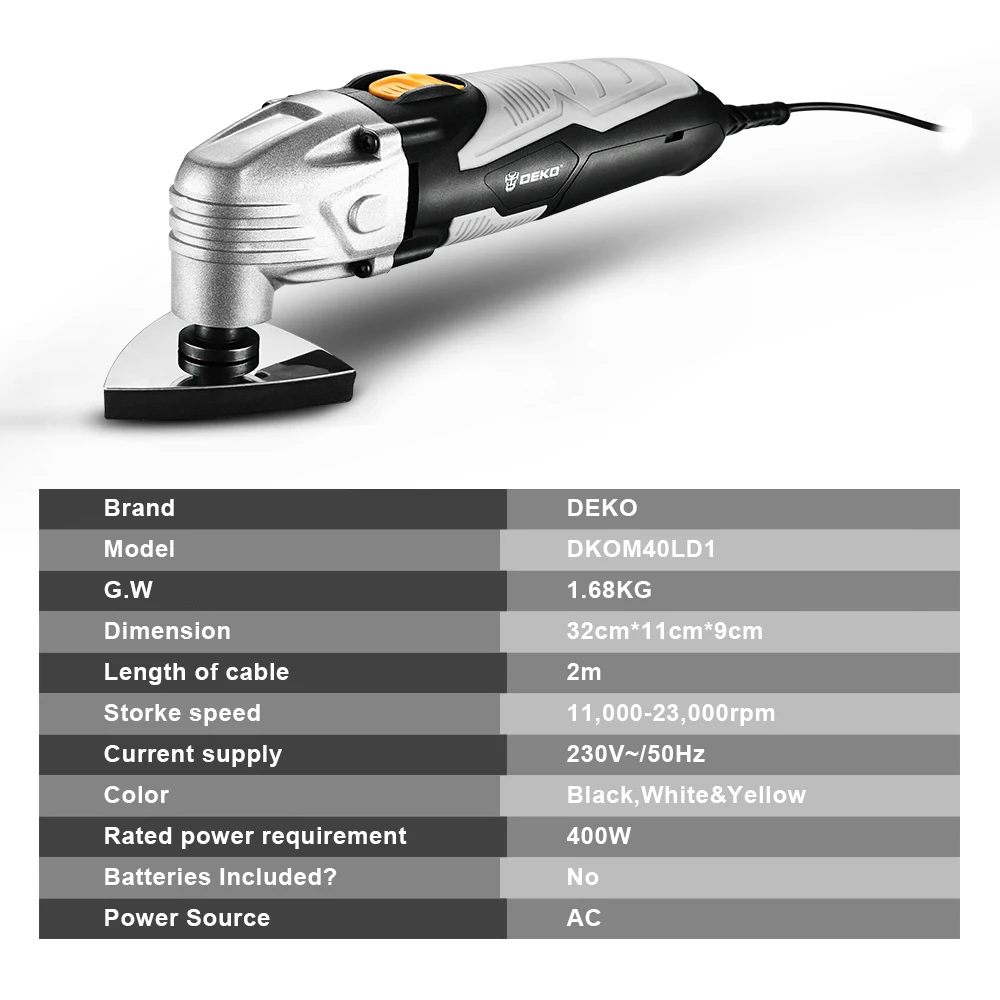 DEKO 220V DKOM40LD1/2 Variable Speed Electric Multifunction Oscillating Tool Electric Trimmer Saw with Accessories DEKO 220V DKOM40LD1/2 Variable Speed Electric Multifunction Oscillating Tool Electric Trimmer Saw with Accessories