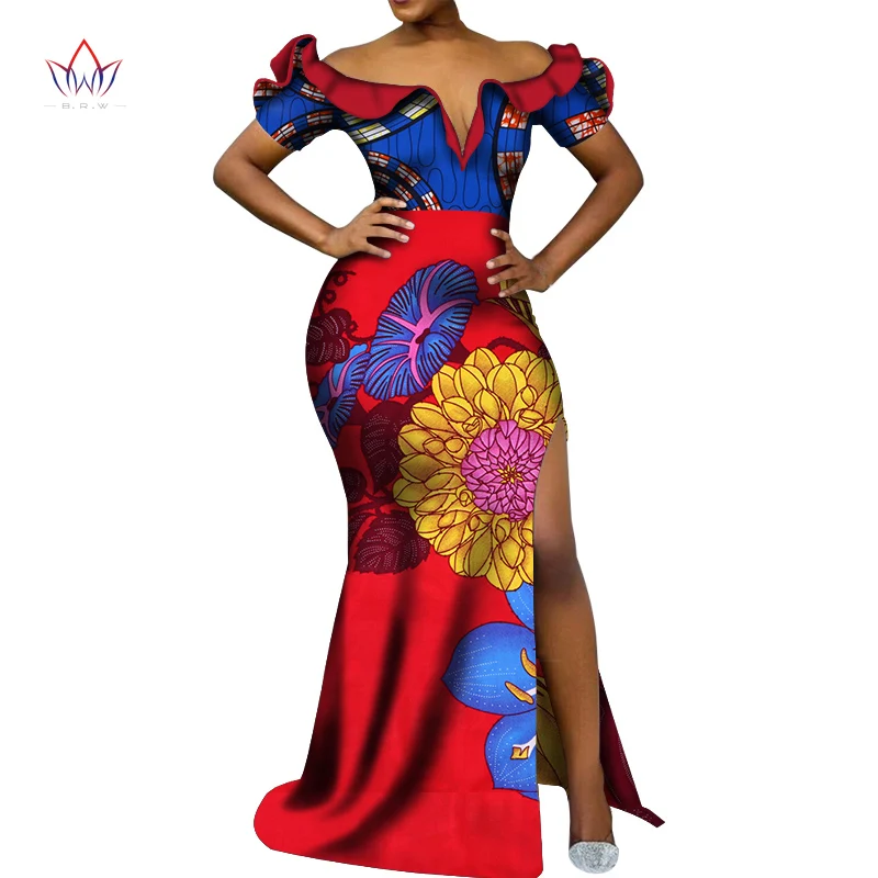 Vetement Femme Dashiki, африканские платья с v-образным вырезом для женщин, повседневные Свадебные вечерние африканские платья с коротким рукавом, Анкара, длинное платье swy5297