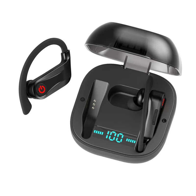 Беспроводные Bluetooth наушники с крючком, Наушники Hi-Fi, TWS, свободные руки, спортивные наушники для iPhone, samsung, стерео, светодиодный дисплей, наушники - Цвет: Black Earphone
