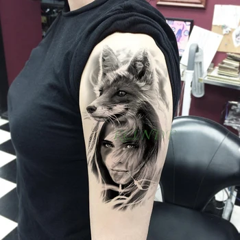 

Waterproof Temporary Tattoo Sticker Wolf Girl fake tatto flash tatoo tatouage temporaire leg arm big size for women men femme