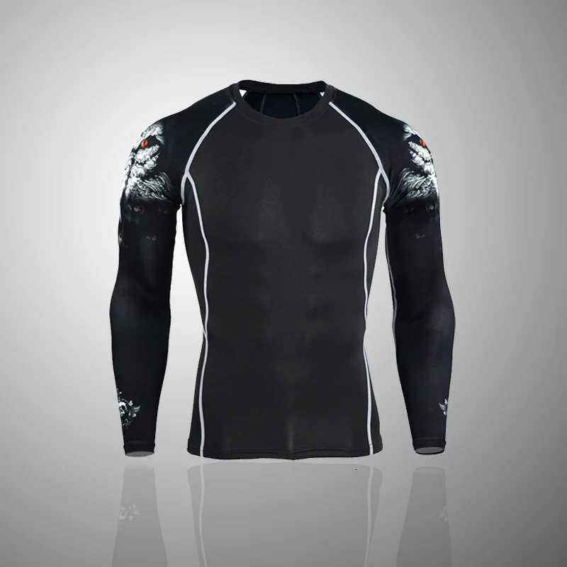 shirt Набор мужской компресс рубашка 3D подростковые волки футболка с длинными рукавами фитнес мужчины ММА Кроссфит футболка леггинсы Рашгард комплект брендовая одежда - Цвет: shirt