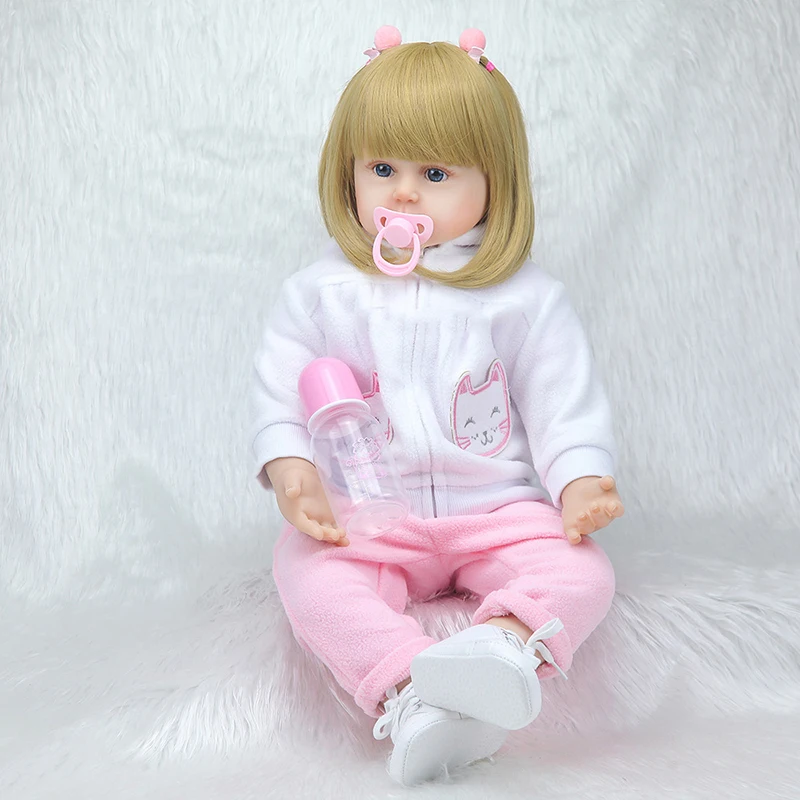 58 см Reborn Baby Doll игрушка мягкая силиконовая розовая ткань для тела короткие объемные светлые волосы Реалистичная кукла для новорожденных подарки для малышей