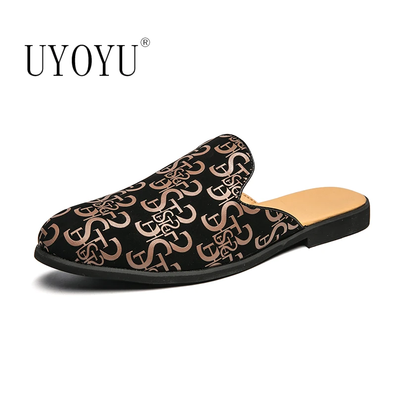 New Summer Mules Men Slides Shoes Black Half Slippers High Quality Leather Casual Loafers Flip Flops Flats Sandals | Обувь