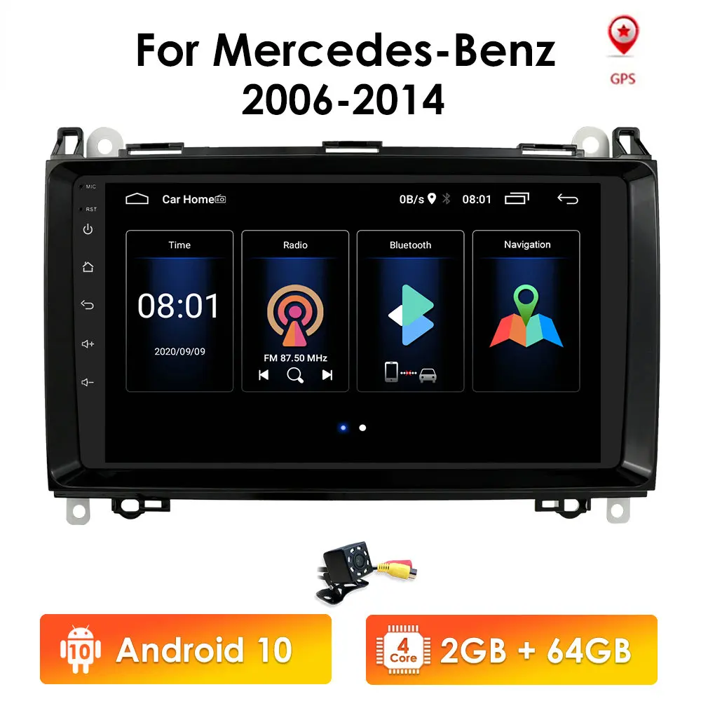 Car Multimedia Player Android 10 2 Din GPS Autoradio For Mercedes Benz B W245 B150 B160 B170 B180 B200 B55 2004-2012 2G+32G WIFI