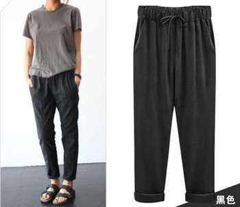 

Fashion Linen Flare Pants Women Retro Jeans Wide Leg Trousers Lady Casual For Girls Light Blue Trousers women pants Large Size
