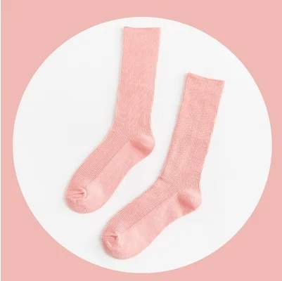 CHAOZHU  Japanese Korea High School Girls High Socks Loose Solid Colors Double Needles Knitting Cotton Long Socks Women Pink