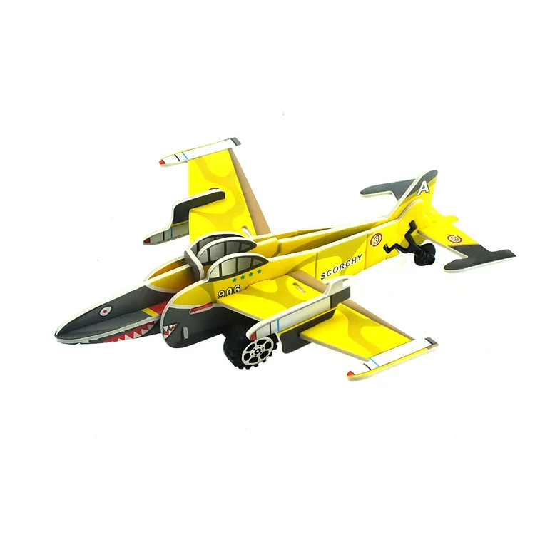 2017 Новый стиль 3D умная головоломка вытяжной автомобиль серии самолет желтый-DIY Дети стерео модель