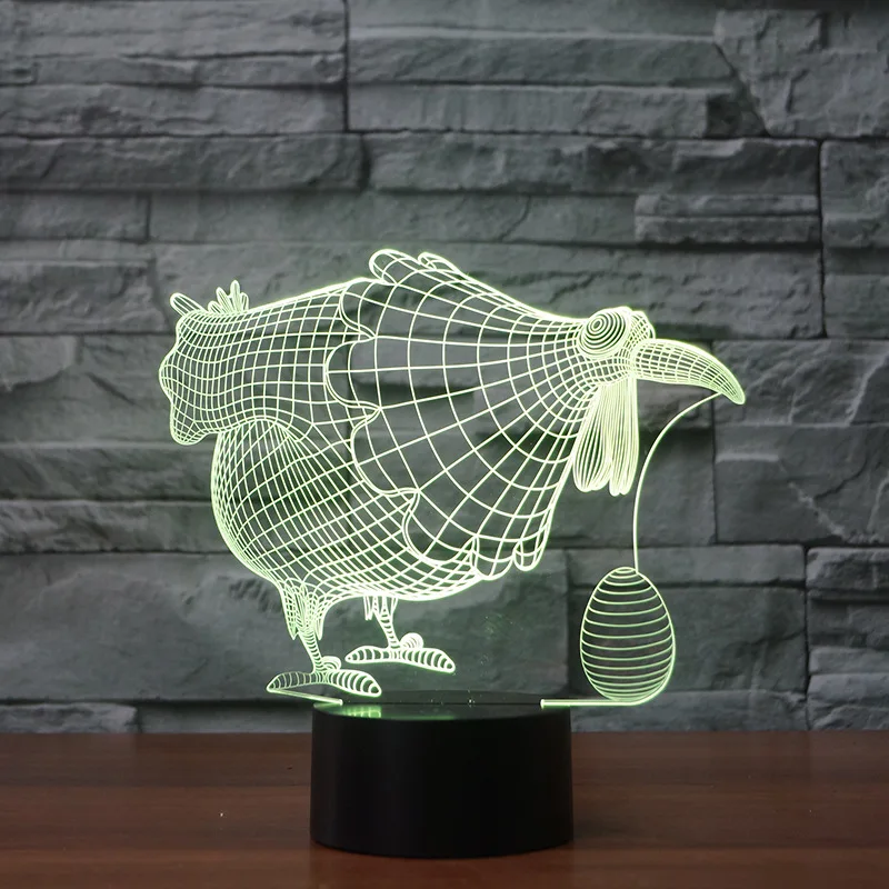 Курица несущая яйцо 7 цветов лампа 3d Визуальный светодиодный ночник s для детей