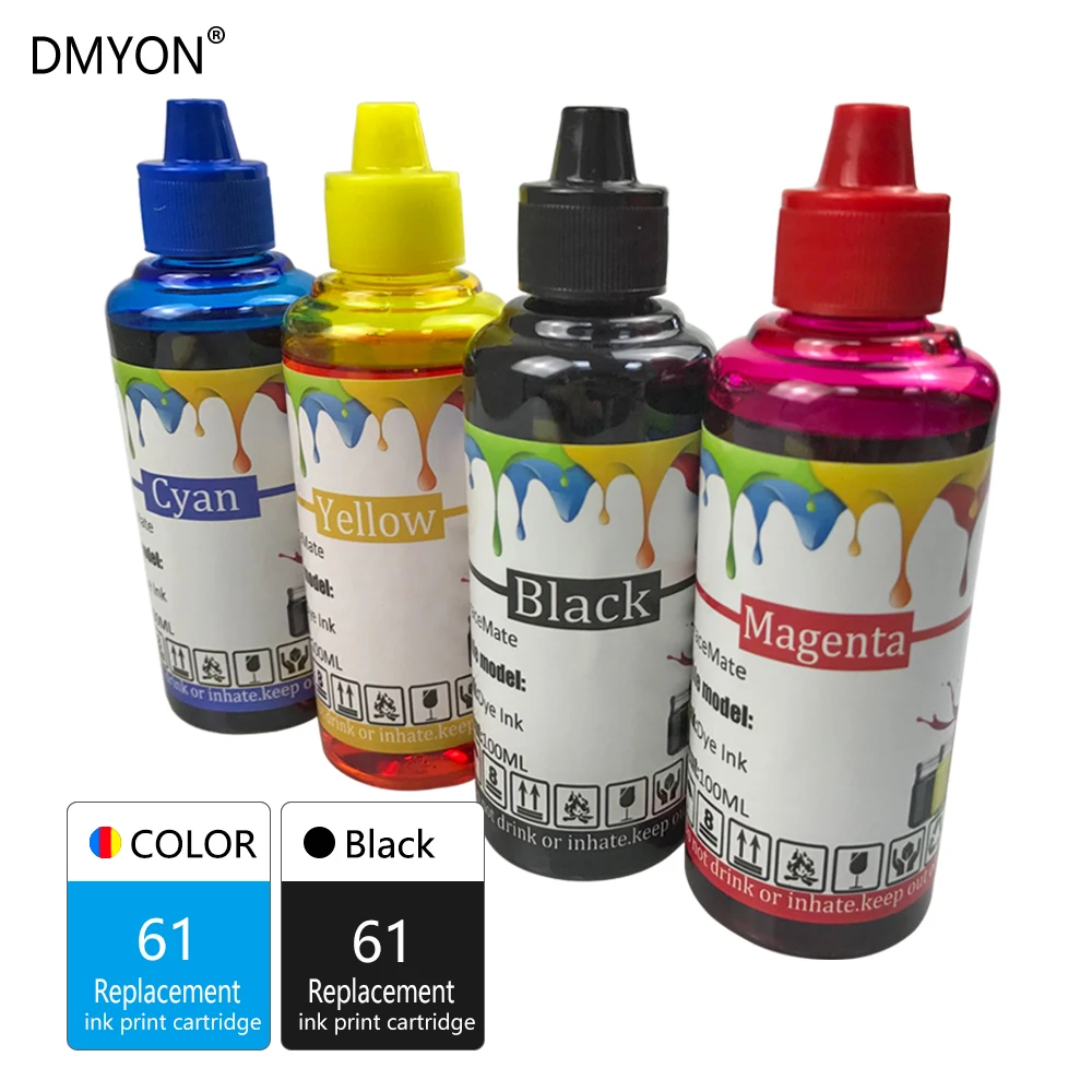DMYON принтера пополнения чернил Бутылка Замена для струйного принтера Hp 61 с чернилами Hp Deskjet 1000 1050 1055 2000 2050 2512 3000 J110a J210a J310a 5530