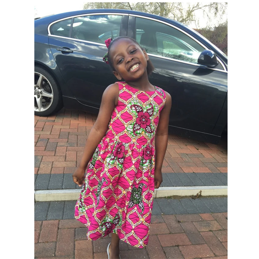 В африканском стиле модное платье для девочек Летняя с цветочным принтом в африканском стиле фут детское платье розового цвета платье