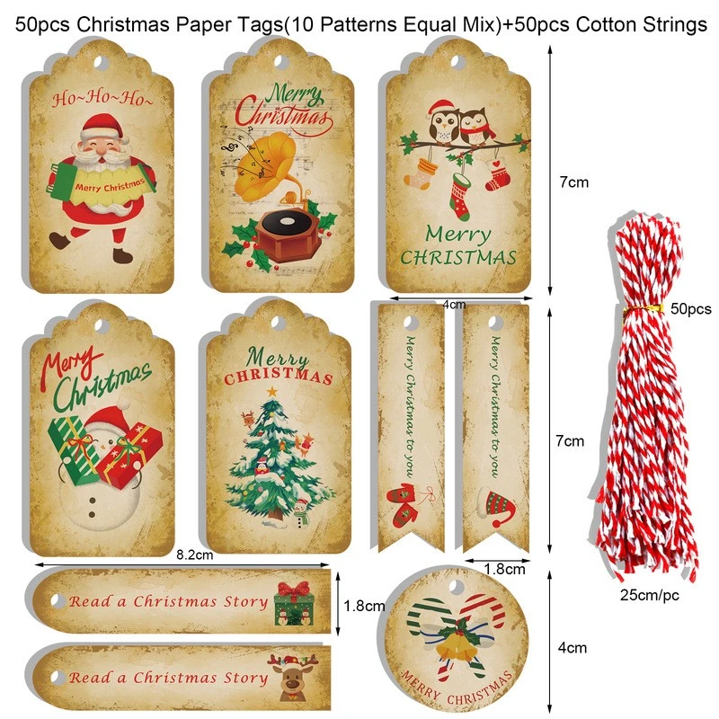 frecuencia el fin Lujo Etiquetas de embalaje de Navidad con 50 Uds. De cuerdas, etiquetas de Feliz  Navidad para manualidades, embalaje para regalo, productos horneados, año  2022, 50 Uds.|Tarjetas y Cartón| - AliExpress
