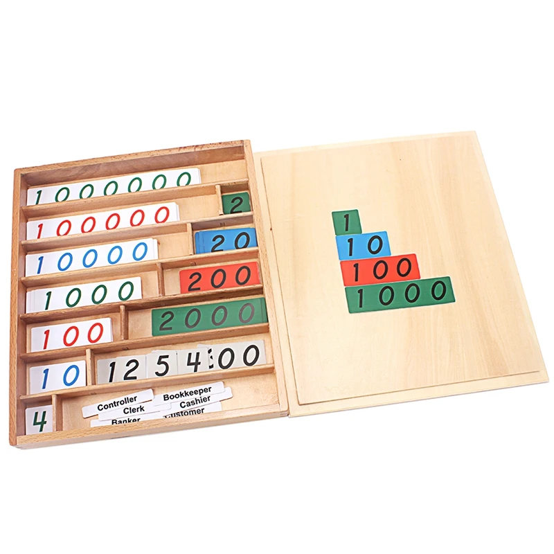 Montessori Wood Bank Game Math Toys Digital 0-9000000 Banker Customer Cashier Game Math Toys Early Educational Preschool Trainin