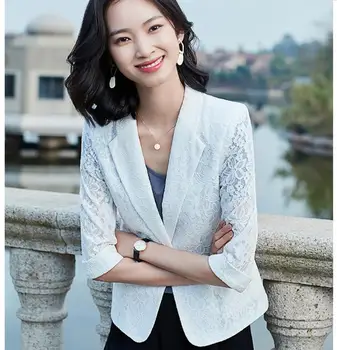 

2020 Summer New Lace Women Blazers And Jackets Office Lady Notched Plus Size 3xl Outerwear Ladies Clothes Fashionable Elegant