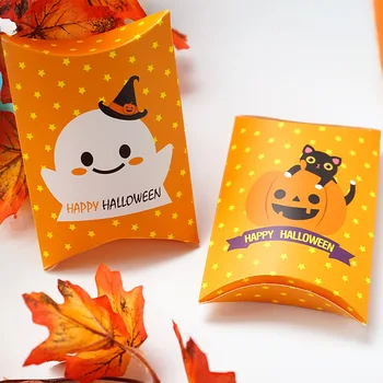 

AVEBIEN 50pcs Happy Halloween Party Supplies Chocolate Biscuit Paper Gift Box packaging Baking pillow boxes Halloween candy box