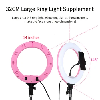 

Durable Fill Light Camera Selfie Lamp 24W Portable ABS Tripod Dimmable Photography Ring Shape 220 LED Adjustable Makeup